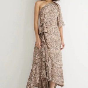 NWT J Crew One-shoulder Ruffle-Hem Dress in Leopard